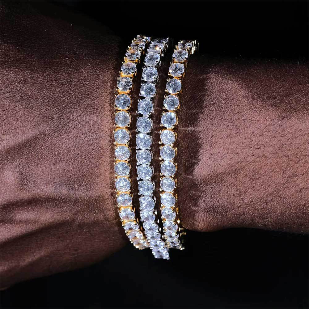 European and American Jewelry Spring Clasp Single Row Diamond Tennis Chain Zircon Bracelet Trendy Hip-Hop Men's Bracelet Accessories Wholesale