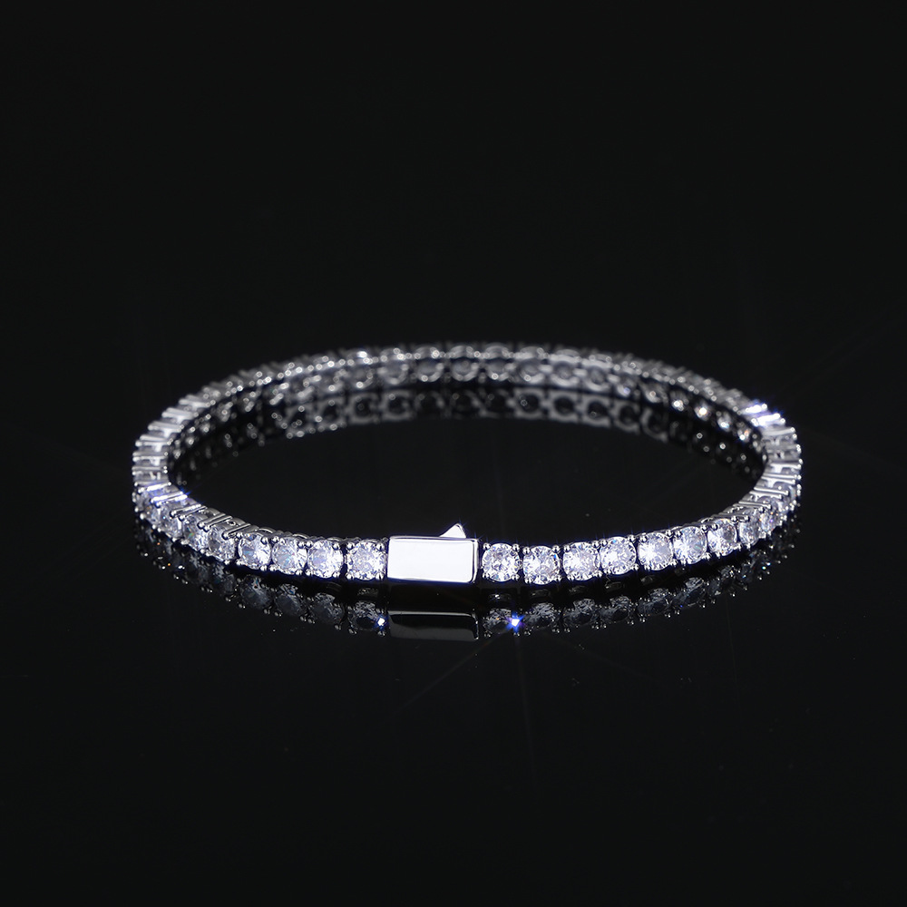 European and American Jewelry Spring Clasp Single Row Diamond Tennis Chain Zircon Bracelet Trendy Hip-Hop Men's Bracelet Accessories Wholesale