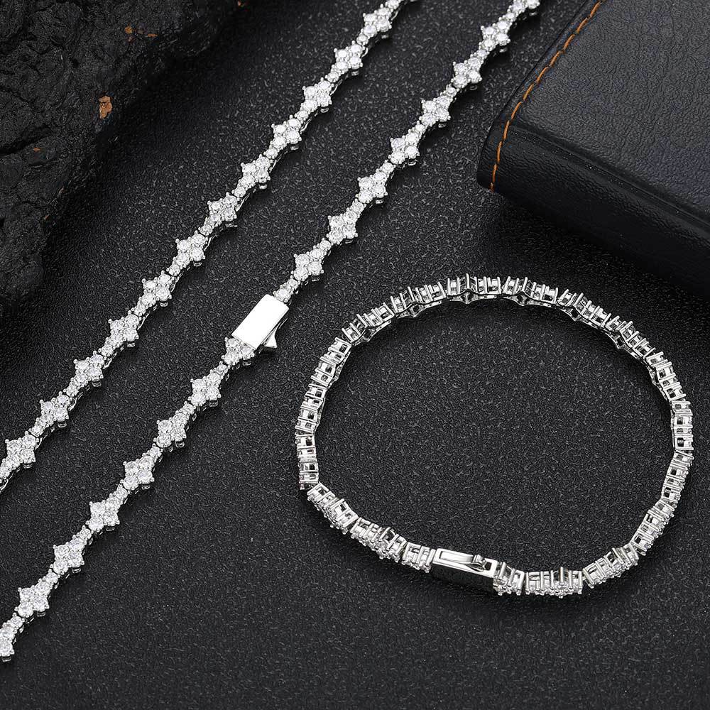 Hip Hop 6.5mm Spring Clasp Airplane Tennis Chain Zircon Necklace Couple Bracelet