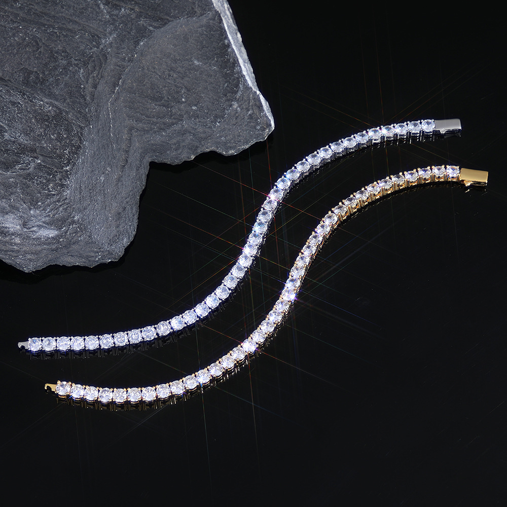 European and American Jewelry Spring Clasp Single Row Diamond Tennis Chain Zircon Bracelet Trendy Hip-Hop Men's Bracelet Accessories Wholesale