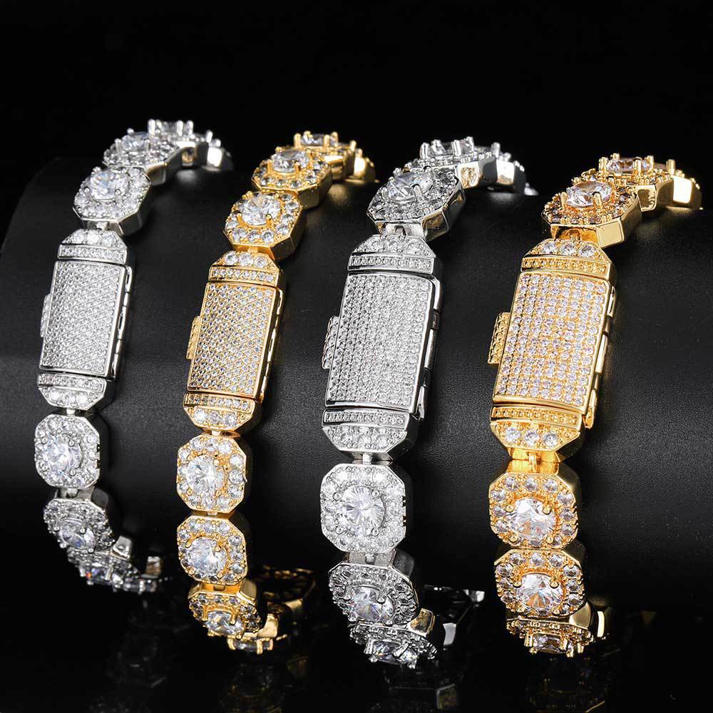 Hip Hop Bracelet Ice Sugar Chain Zircon Bracelet Trendy Personality Fashion Jewelry Men's Bracelet