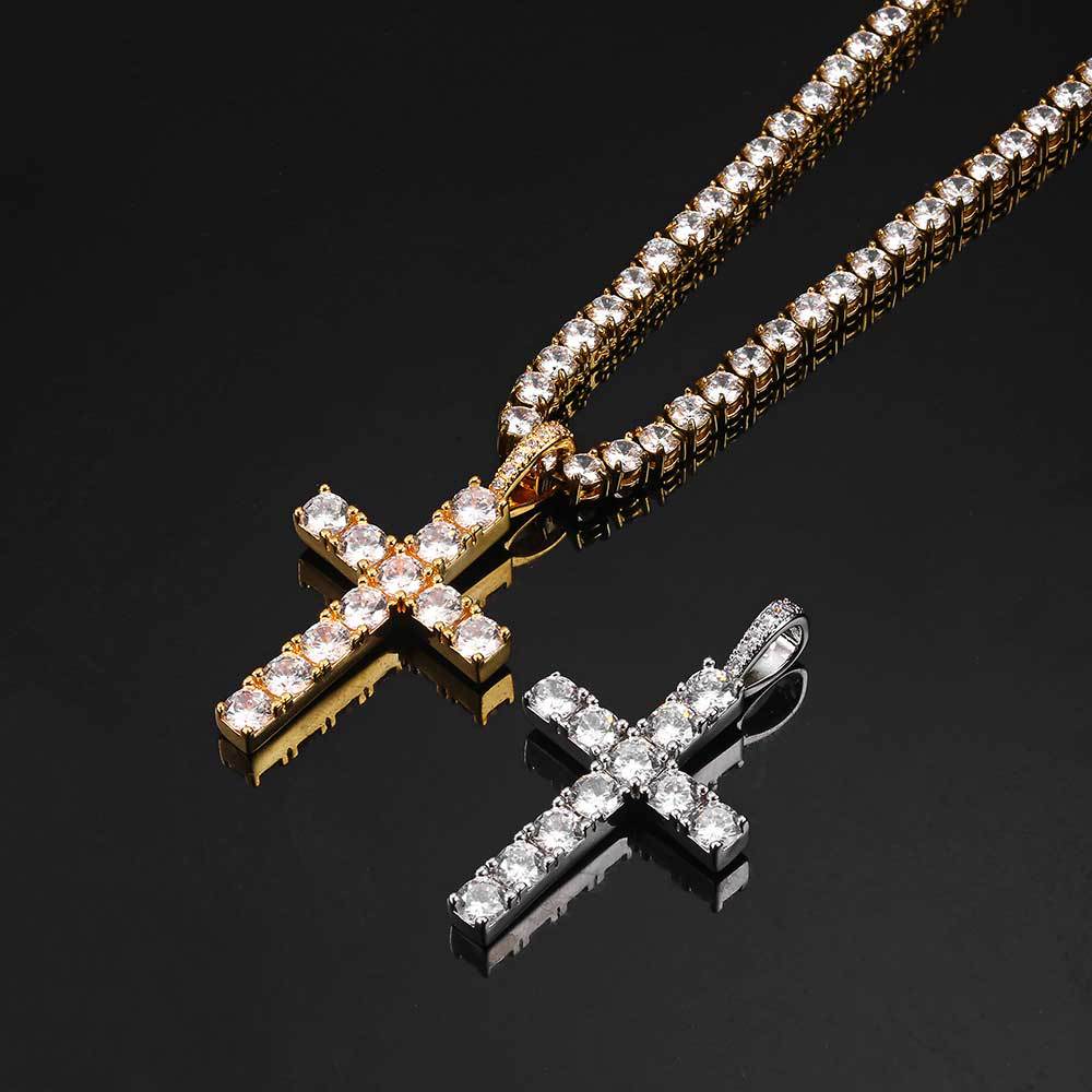 Hip Hop Retro Large Cross Necklace Men's Pendant Cross-border Jewelry Zircon
