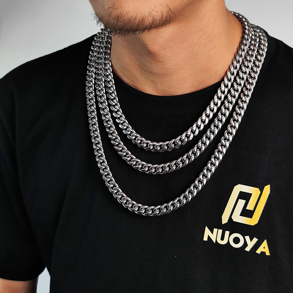 Cuban Chain Hip Hop Necklace Miami Zircon Spring Clasp Men's Necklace Bracelet Trendy Jewelry