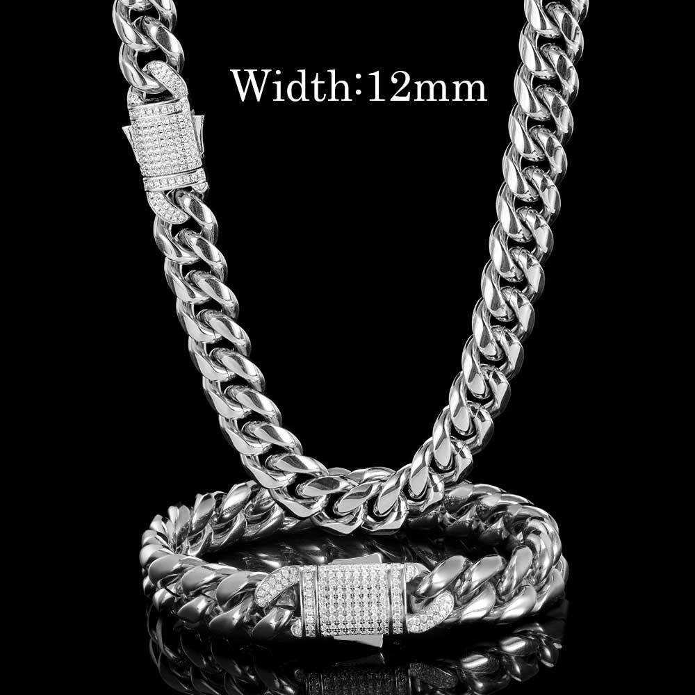 Cuban Chain Hip Hop Necklace Miami Zircon Spring Clasp Men's Necklace Bracelet Trendy Jewelry