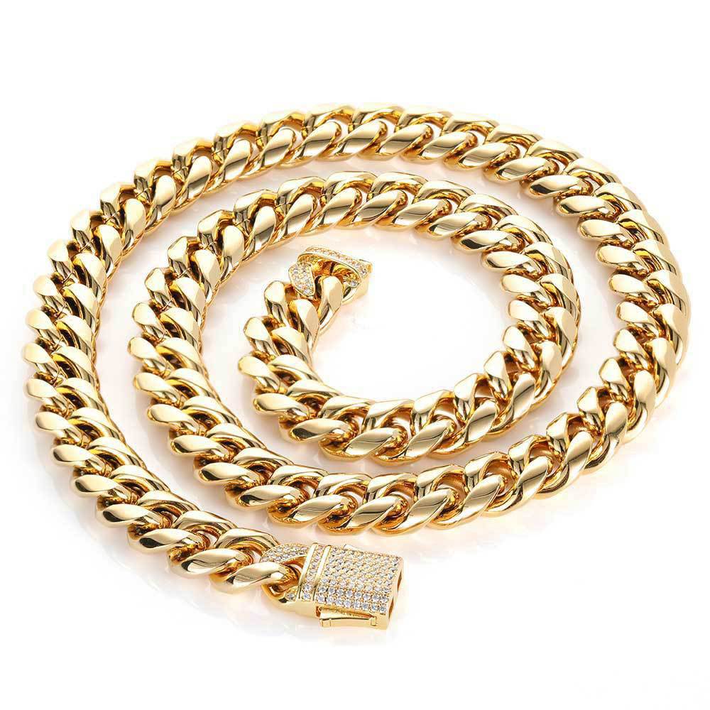 Cuban Chain Hip Hop Necklace Miami Zircon Spring Clasp Men's Necklace Bracelet Trendy Jewelry