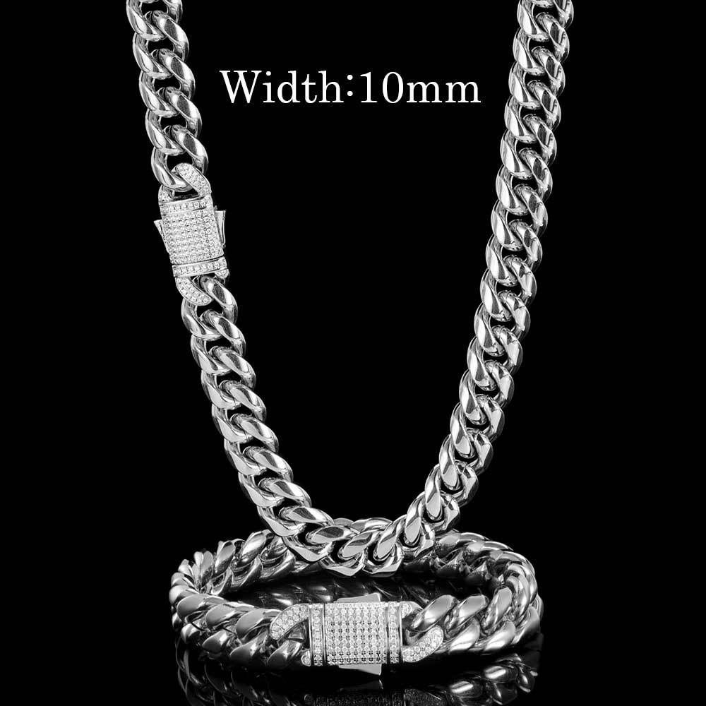 Cuban Chain Hip Hop Necklace Miami Zircon Spring Clasp Men's Necklace Bracelet Trendy Jewelry
