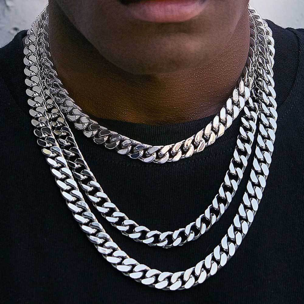 European and American Stainless Steel Chain Four-Sided Polished Dense Cuban Chain Men's Necklace Cross-Border Jewelry Hip-Hop Titanium Steel Bracelet