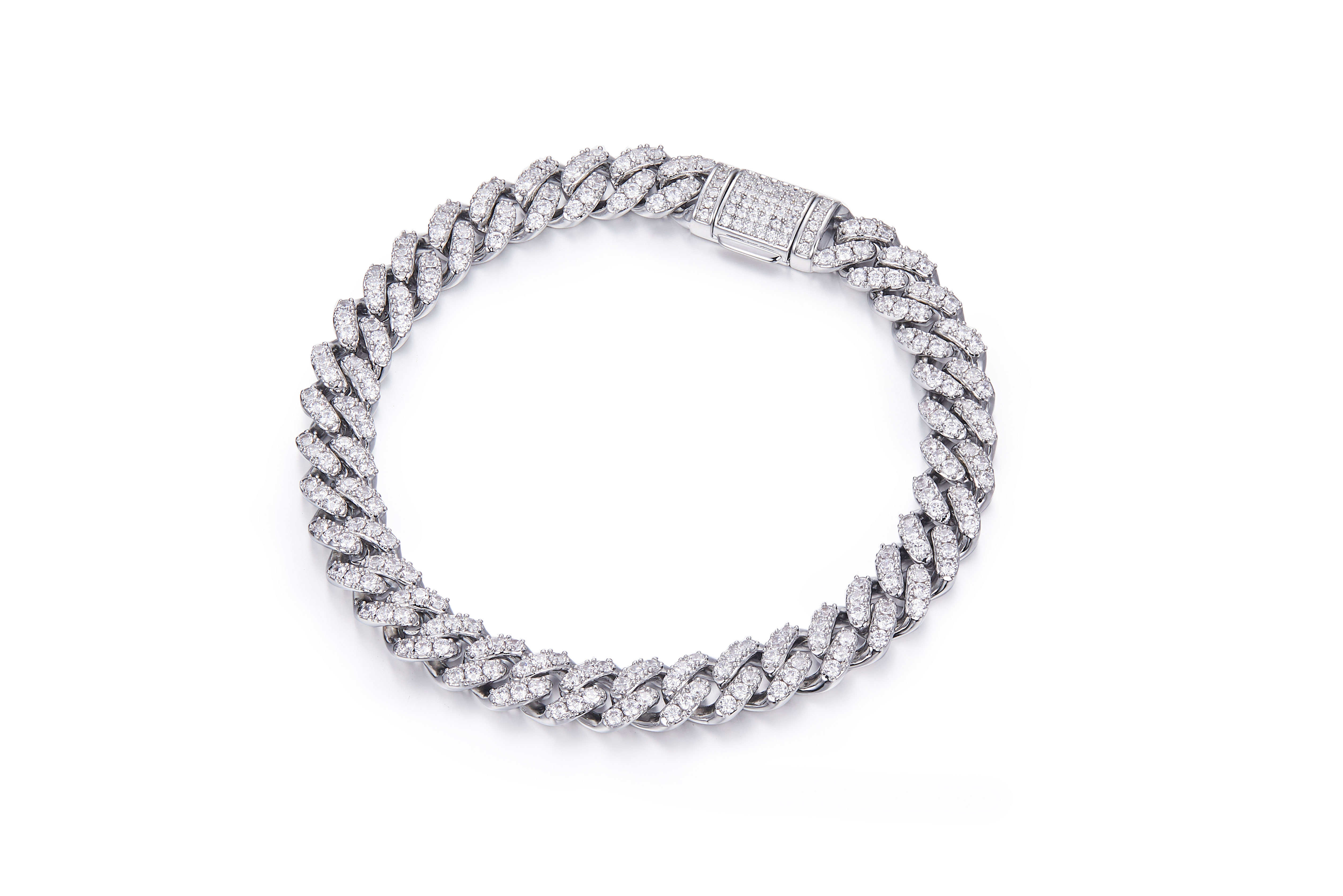8mm wide Cuban chain S925 silver with moissanite diamonds centigrade round white DVVS