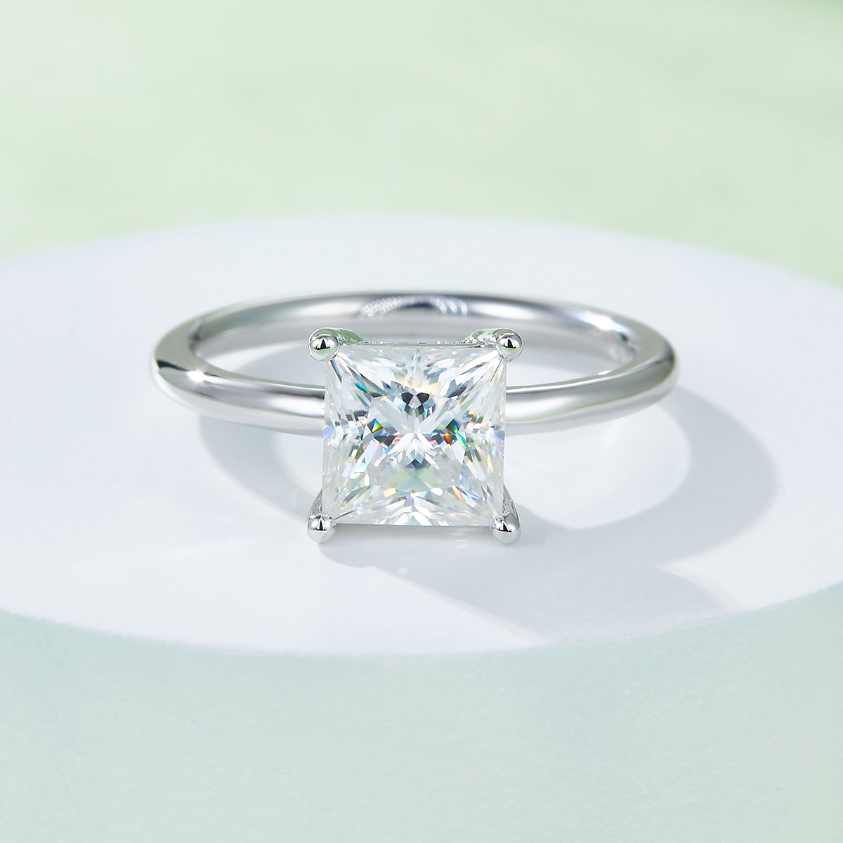 Classic Square S925 Silver Plated White Gold Moissan Diamond Women's Ring 3.0 Ct Grade D