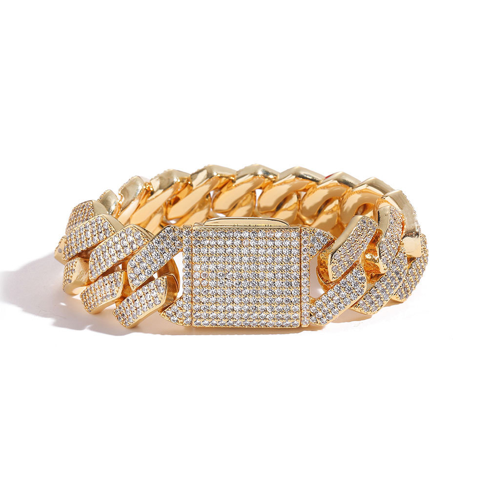 Flip Cover Buckle Diamond Cuban Bracelet Trendy Brand Personality Hip Hop Zircon Men's Bracelet