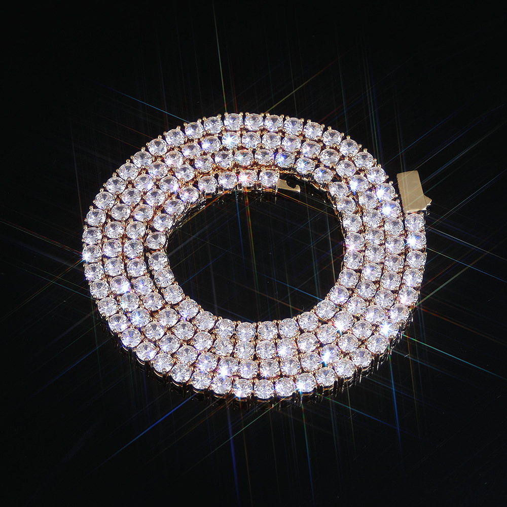 Spring Clasp Tennis Chain Zircon Necklace Hip Hop Jewelry Full Diamond Men's Necklace