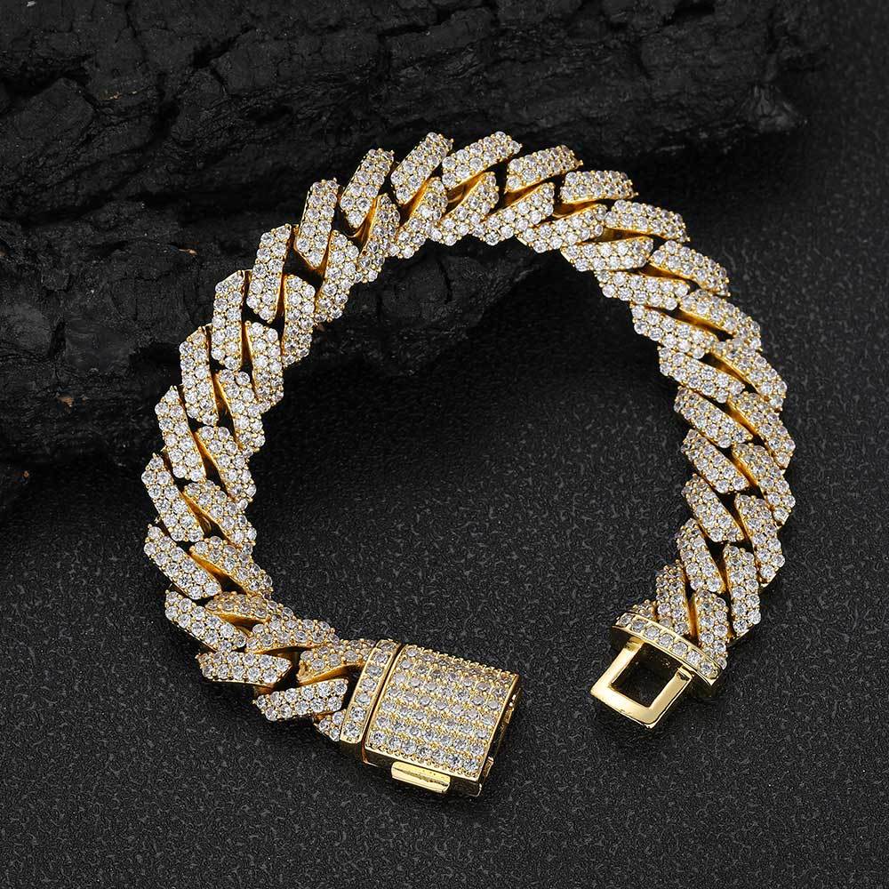 Flip Cover Buckle Diamond Cuban Bracelet Trendy Brand Personality Hip Hop Zircon Men's Bracelet