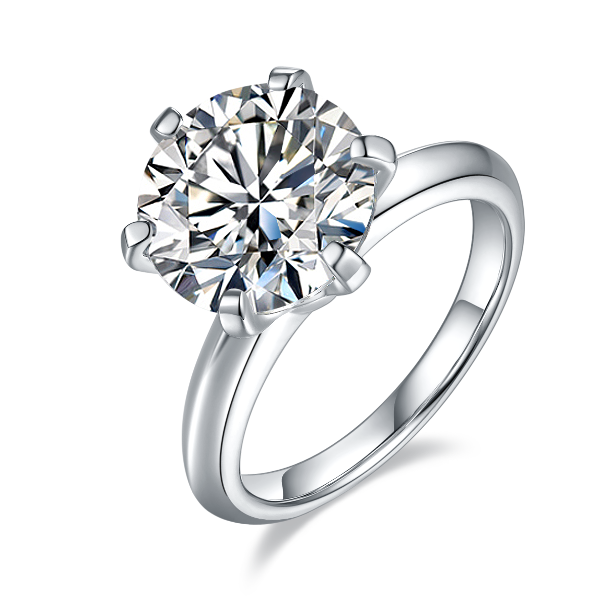 Light Arm T -style Six Claw S925 Silver Plated White Moissan Diamond Women's Ring 5.0 Carat Grade D