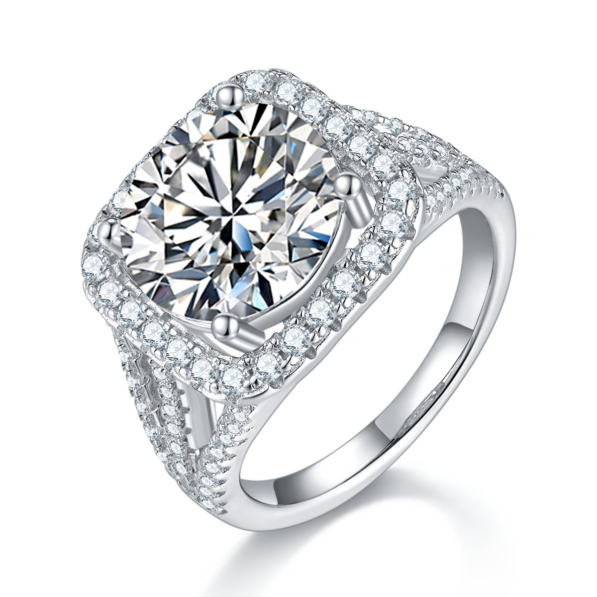 Classic Square Wrap S925 Silver Plated White Gold Moissan Diamond Women's Ring 5.0 Carat D