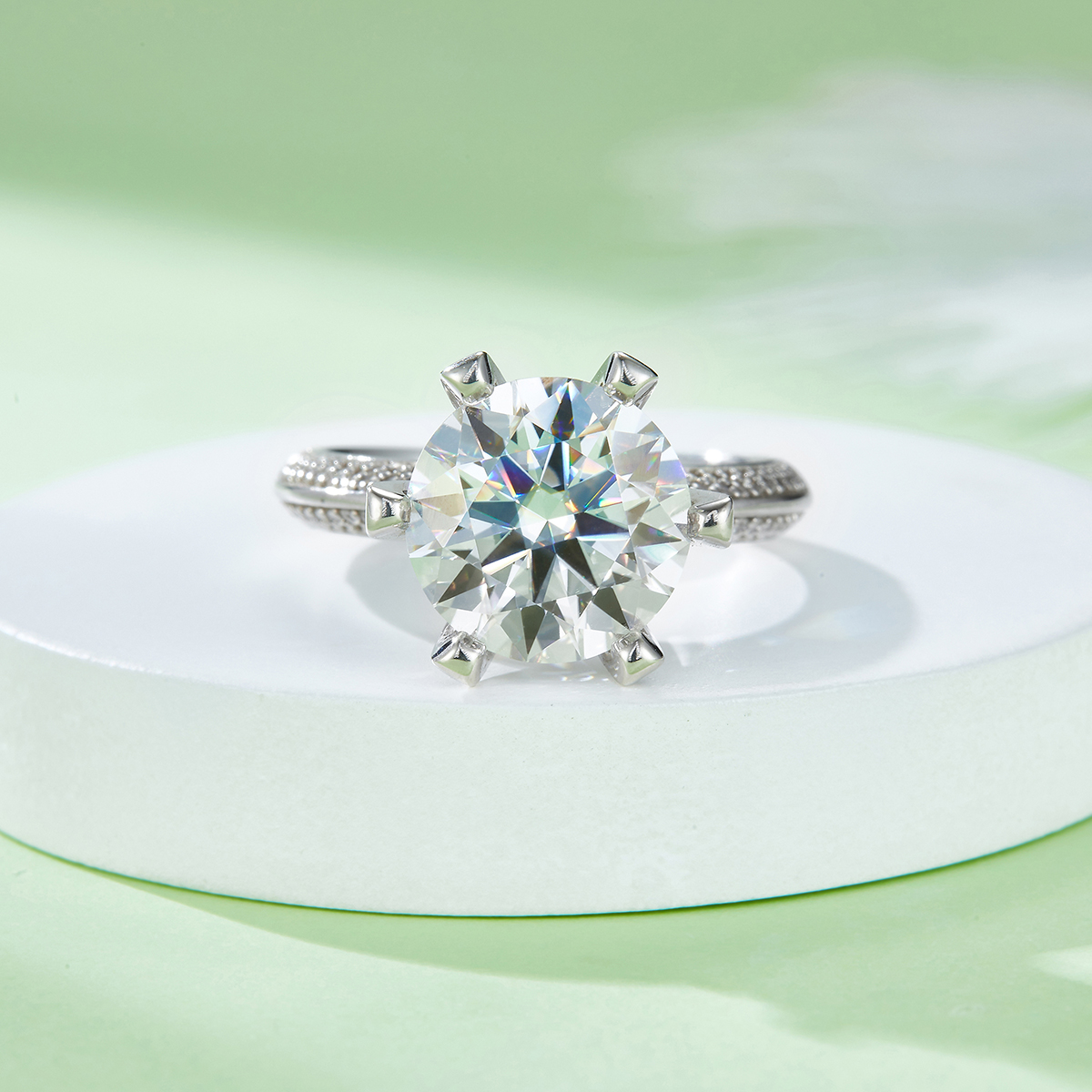 Half of the world S925 Silver Plated White Gold Moissan Diamond Women's Ring 5.0 Carat Grade D