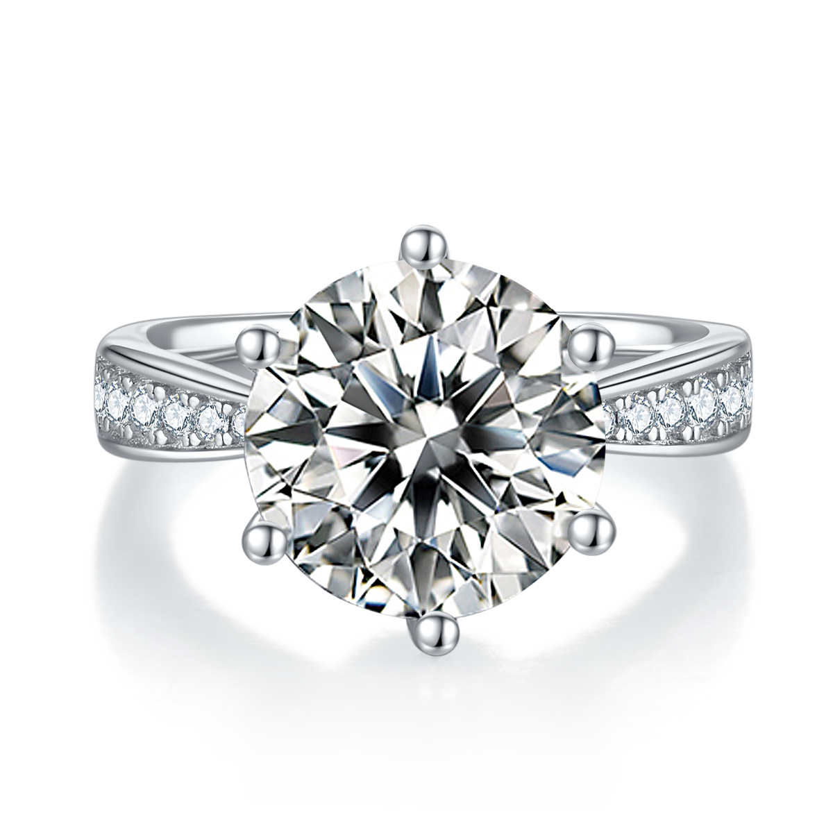 Micropavé Spirit S925 Silver Plated White Gold Moissan Diamond Women's Ring 5.0 ct Grade D