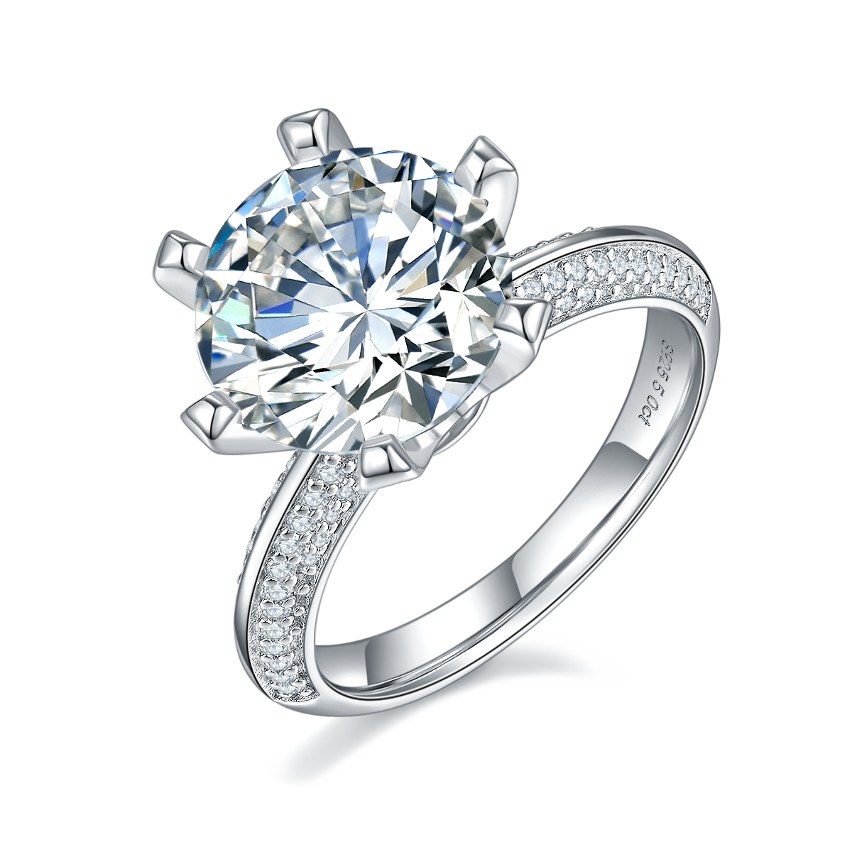 Half of the world S925 Silver Plated White Gold Moissan Diamond Women's Ring 5.0 Carat Grade D