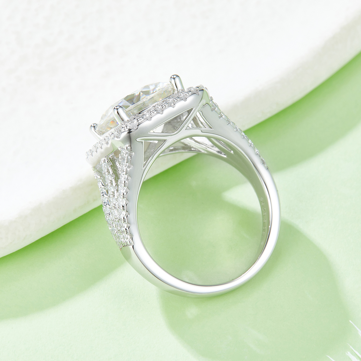 Classic Square Wrap S925 Silver Plated White Gold Moissan Diamond Women's Ring 5.0 Carat D