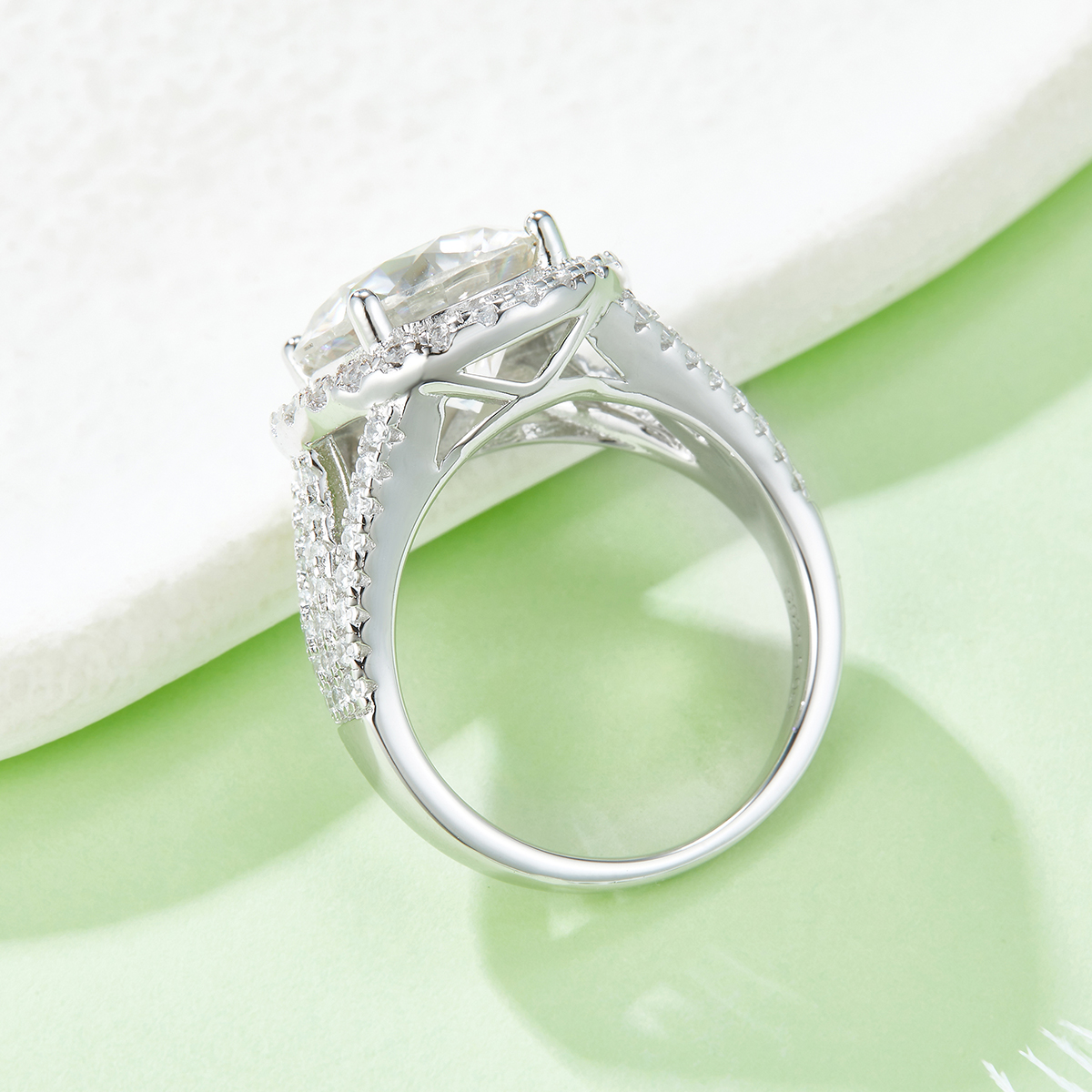 Classic Round Pack S925 Silver Plated White Gold Moissan Diamond Women's Ring 5.0 Carat D