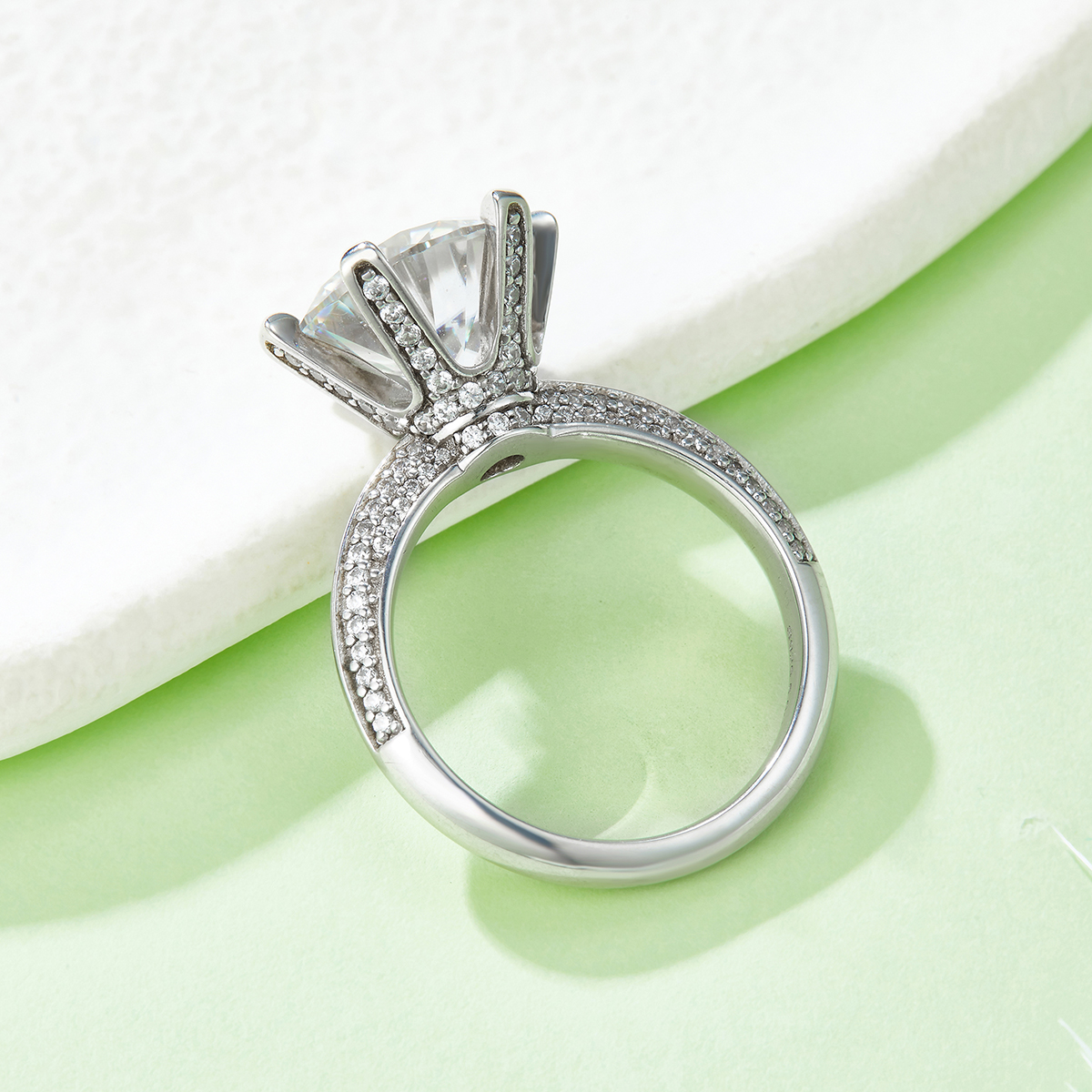 Half of the world S925 Silver Plated White Gold Moissan Diamond Women's Ring 5.0 Carat Grade D