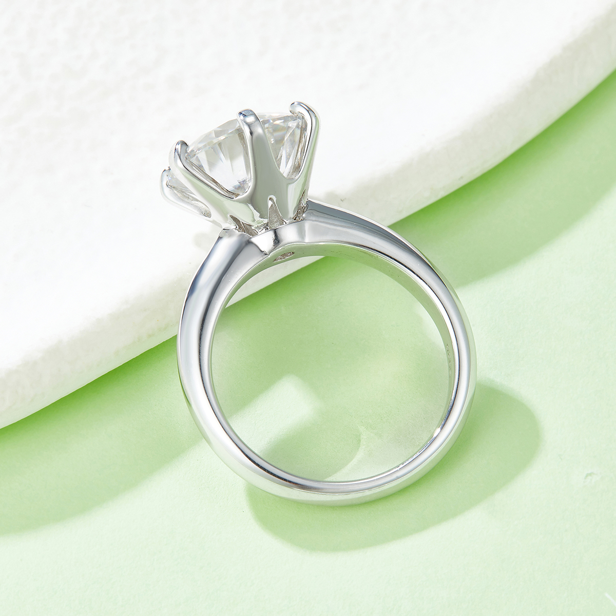 Light Arm T -style Six Claw S925 Silver Plated White Moissan Diamond Women's Ring 5.0 Carat Grade D