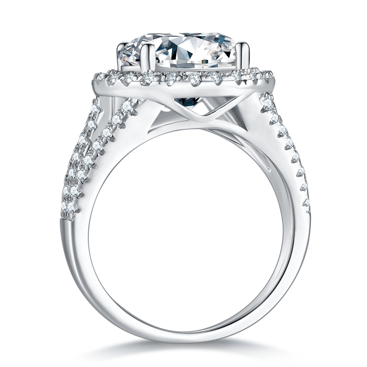 Classic Round Pack S925 Silver Plated White Gold Moissan Diamond Women's Ring 5.0 Carat D