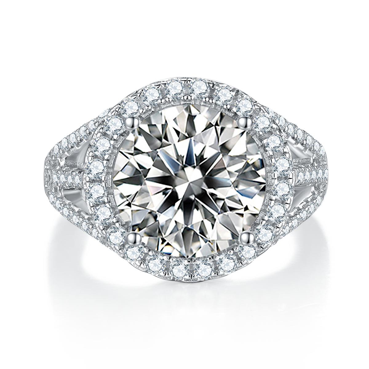 Classic Round Pack S925 Silver Plated White Gold Moissan Diamond Women's Ring 5.0 Carat D