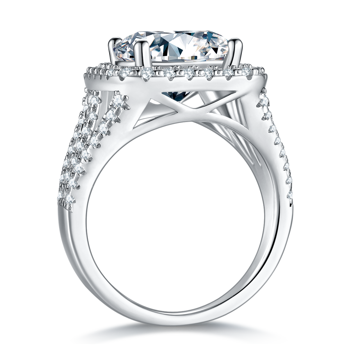 Classic Square Wrap S925 Silver Plated White Gold Moissan Diamond Women's Ring 5.0 Carat D