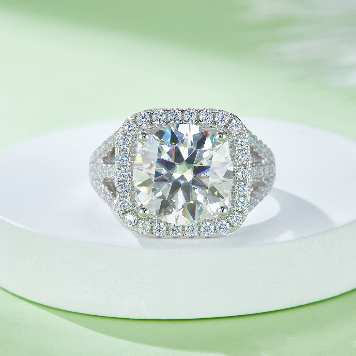 Classic Square Wrap S925 Silver Plated White Gold Moissan Diamond Women's Ring 5.0 Carat D