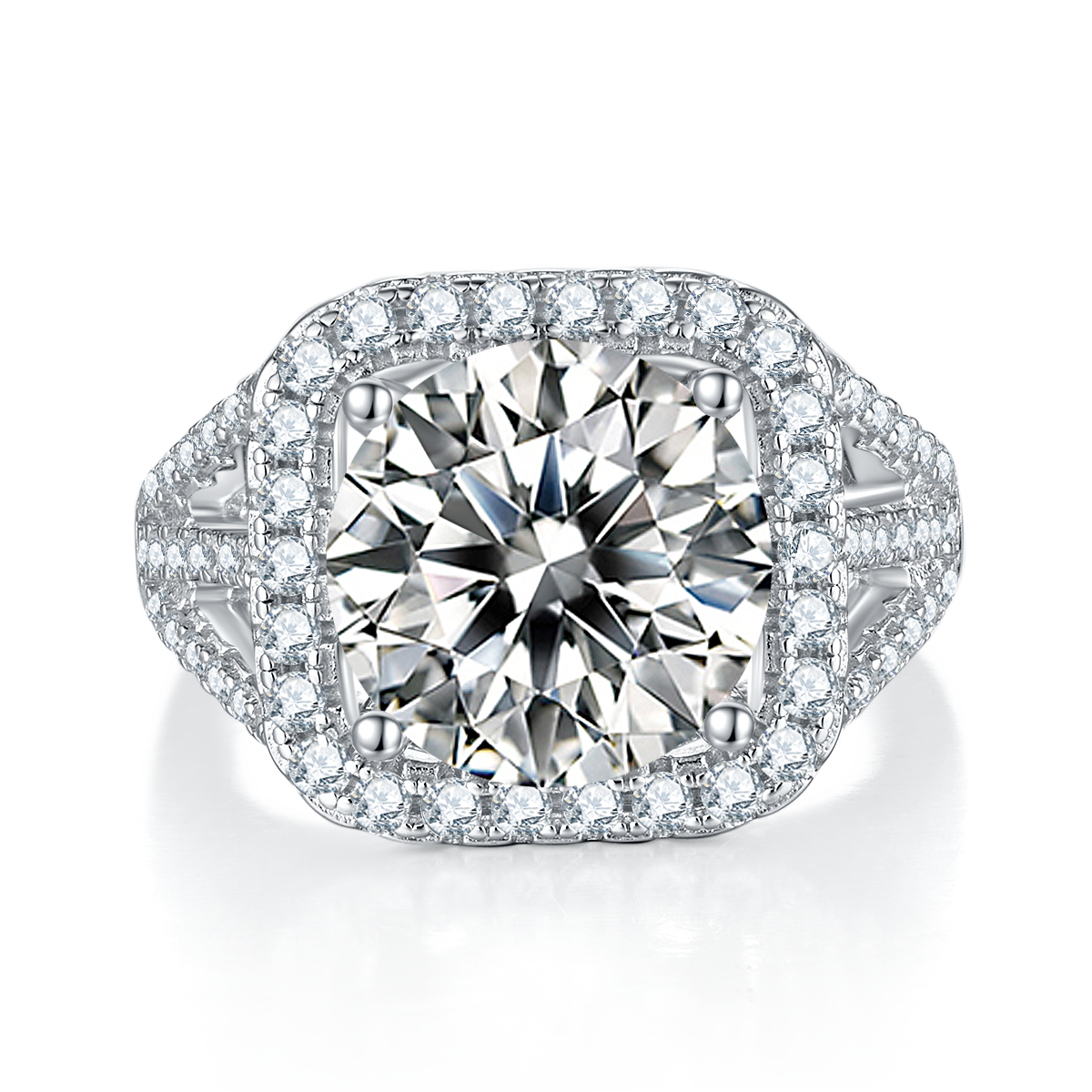 Classic Square Wrap S925 Silver Plated White Gold Moissan Diamond Women's Ring 5.0 Carat D