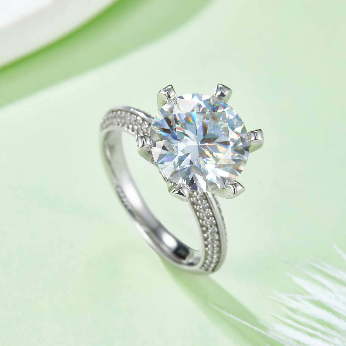 Half of the world S925 Silver Plated White Gold Moissan Diamond Women's Ring 5.0 Carat Grade D