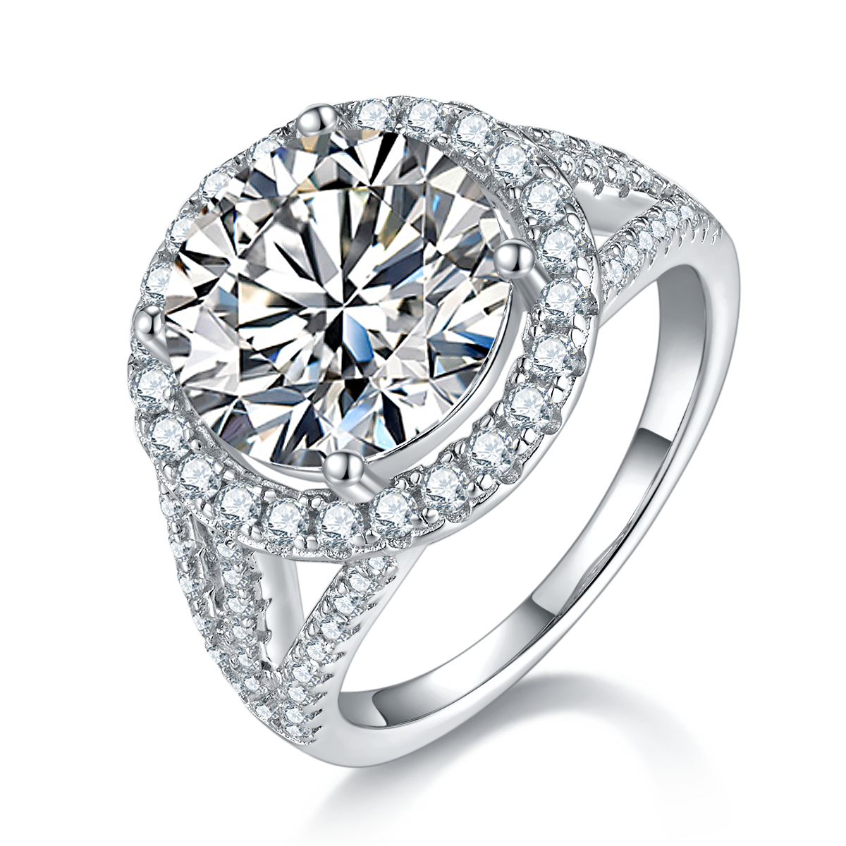 Classic Round Pack S925 Silver Plated White Gold Moissan Diamond Women's Ring 5.0 Carat D