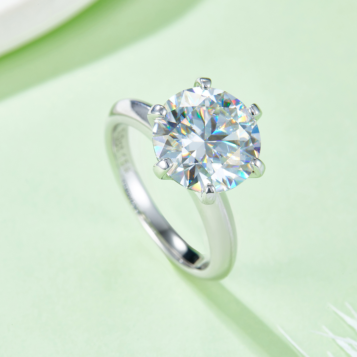 Light Arm T -style Six Claw S925 Silver Plated White Moissan Diamond Women's Ring 5.0 Carat Grade D