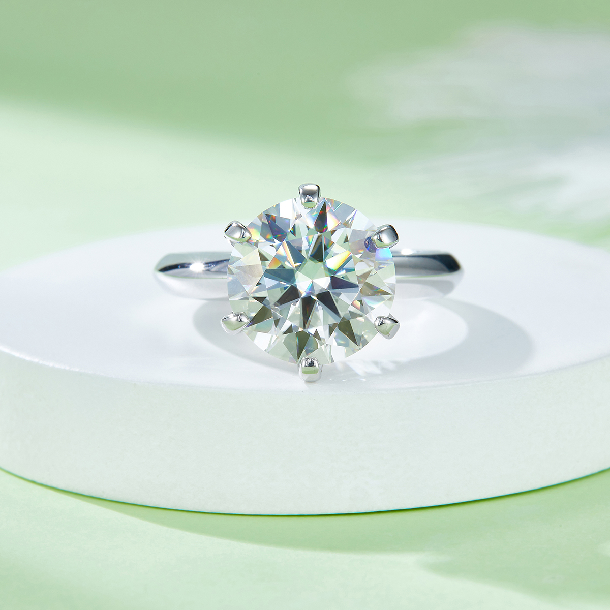 Light Arm T -style Six Claw S925 Silver Plated White Moissan Diamond Women's Ring 5.0 Carat Grade D