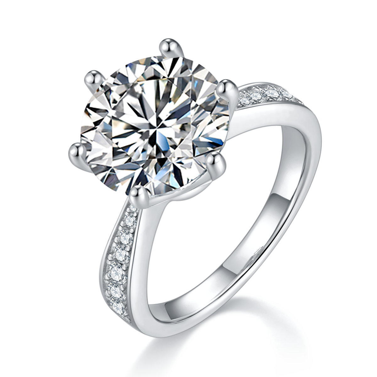 Micropavé Spirit S925 Silver Plated White Gold Moissan Diamond Women's Ring 5.0 ct Grade D