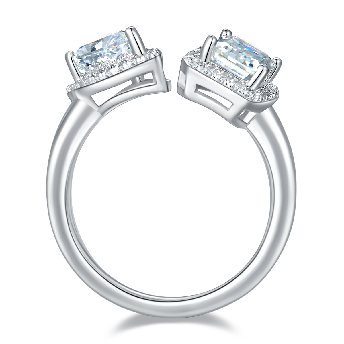 Pear Ice Cut AND Baguette Moissanite Diamond S925 Silver Plated White Gold Women's Ring 1 Carat Grade D