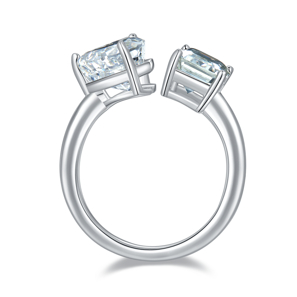 Heart Shaped Ice Cut AND Baguette Moissan Diamond S925 Silver Plated White Gold Women's Ring 2 Ct D