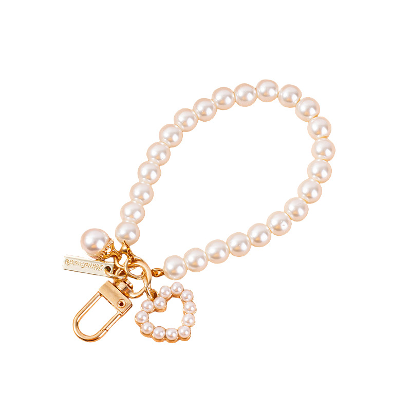Heart Pearl Shell Car Keychain Bag Phone Pearl Bead Chain Pendant Internet Celebrity Small Accessories Wholesale