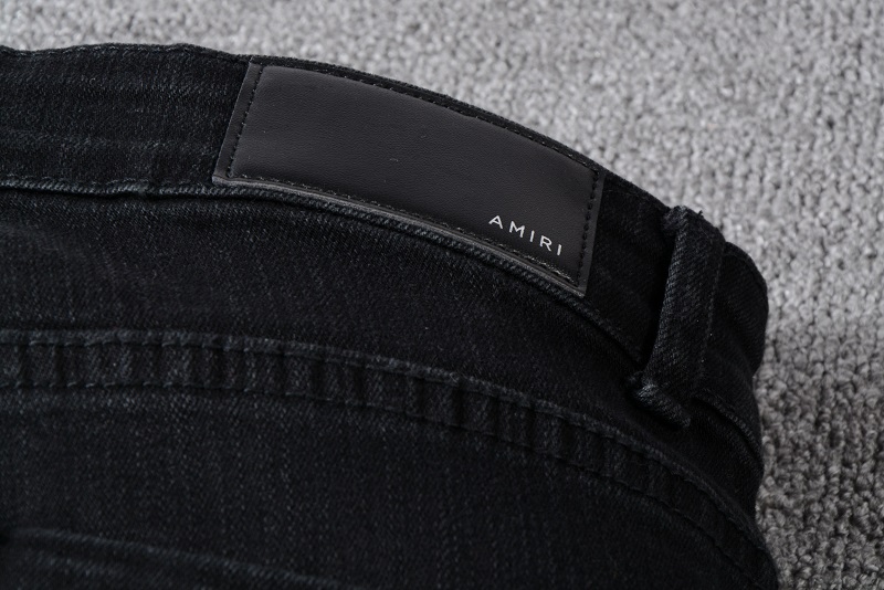 Amiri Men Jeans MX1 Classic Cargo Camo stack distressed with calf leather ribbed patches at knee