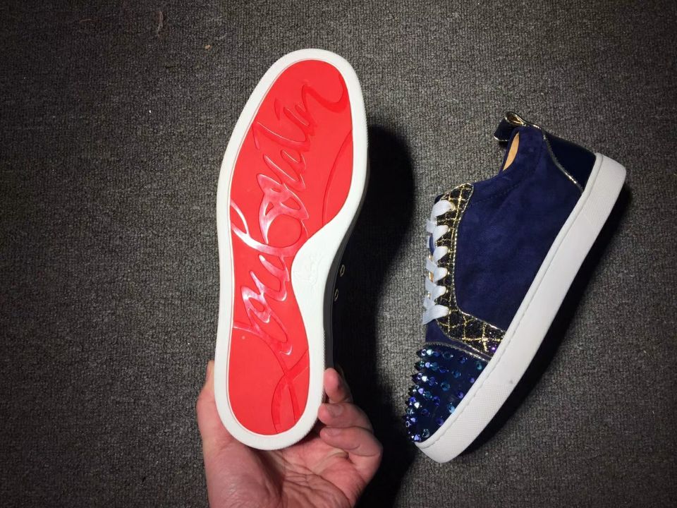 Christian Louboutin Sneaker Low Top Junior Blue Toes With Strass Spikes Men Shoes