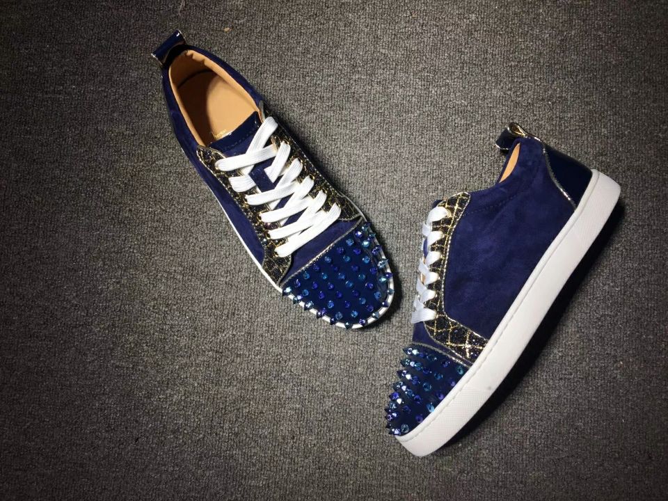 Christian Louboutin Sneaker Low Top Junior Blue Toes With Strass Spikes Men Shoes