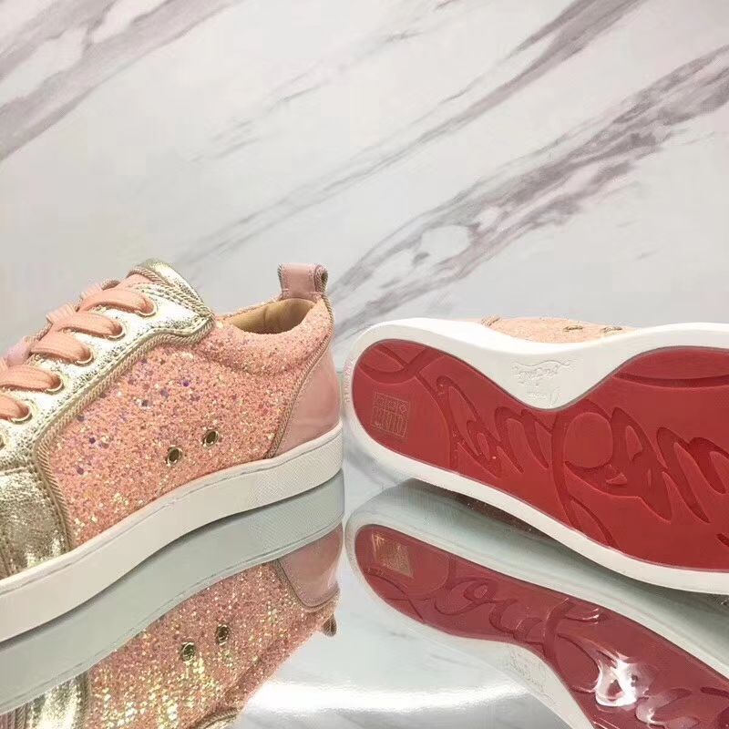 Christian Louboutin Sneaker Low Top Junior Pink With Strass Spikes Women or Men Shoes