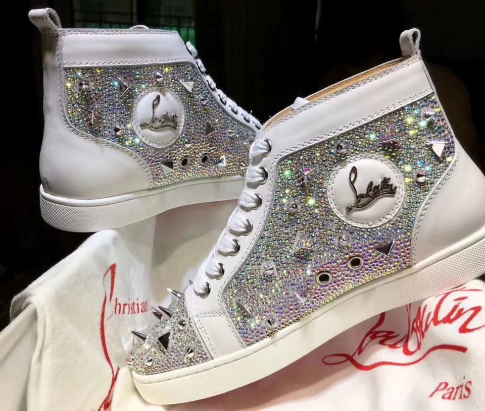 Christian Louboutin Pik Pik White Spikes With Strass Louis Flats Men Shoes