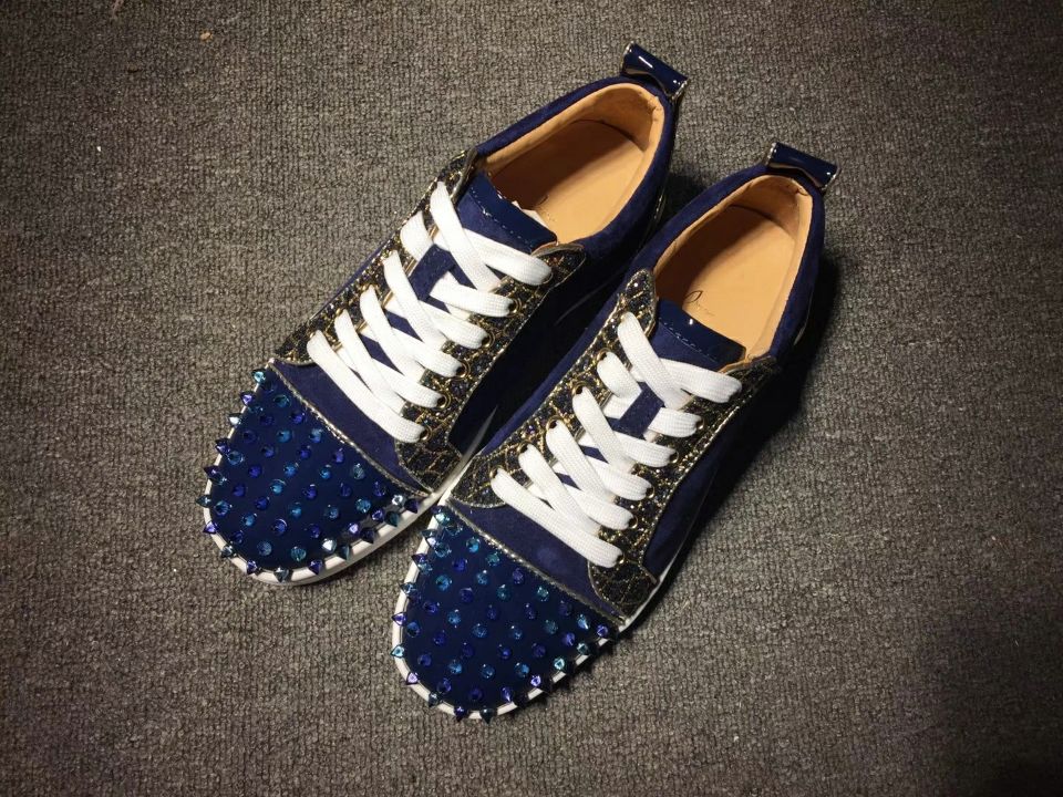 Christian Louboutin Sneaker Low Top Junior Blue Toes With Strass Spikes Men Shoes