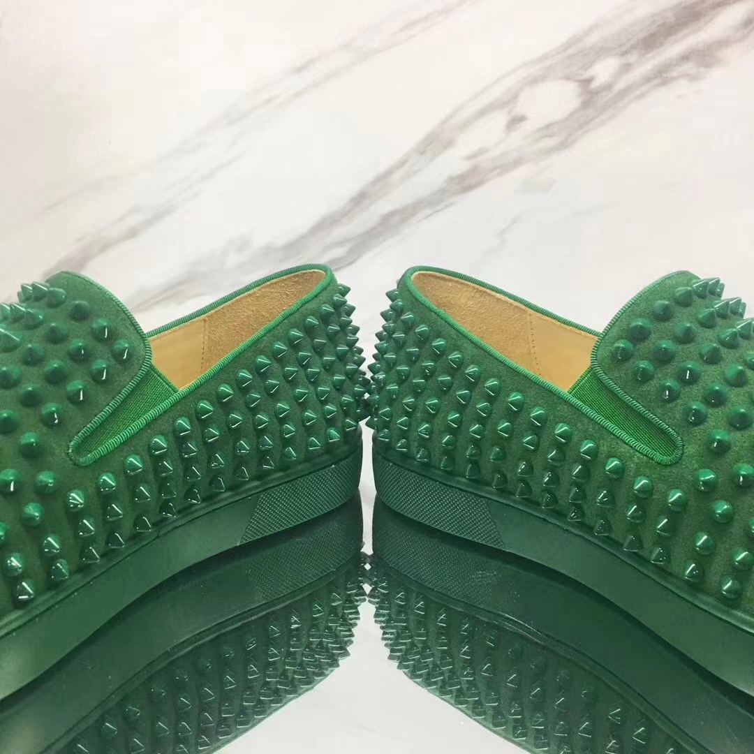Louboutin For Man Sneakers Christian Louboutin Flat Green Suede Spike Boat Shoes