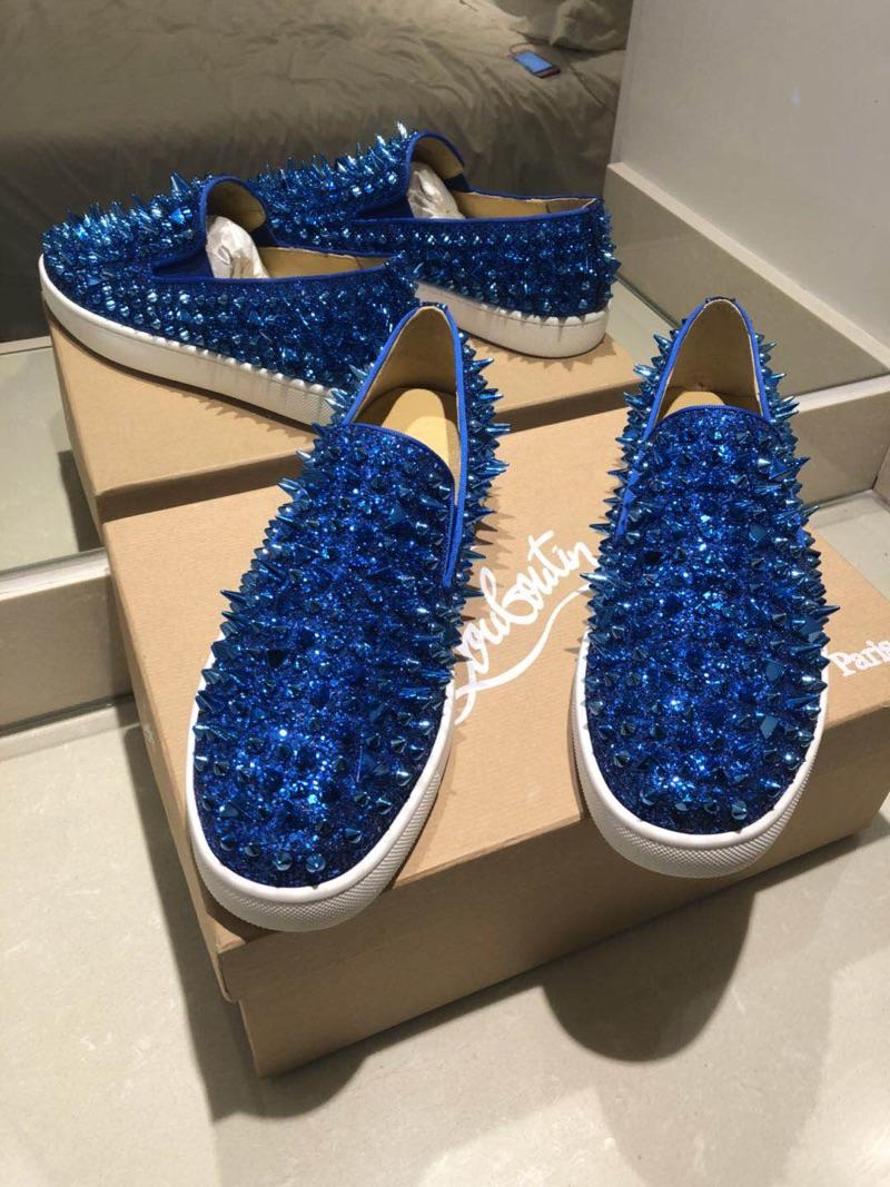 Christian Louboutin Blue Strass With Spike Boat Shoes Louboutin For Man Sneakers