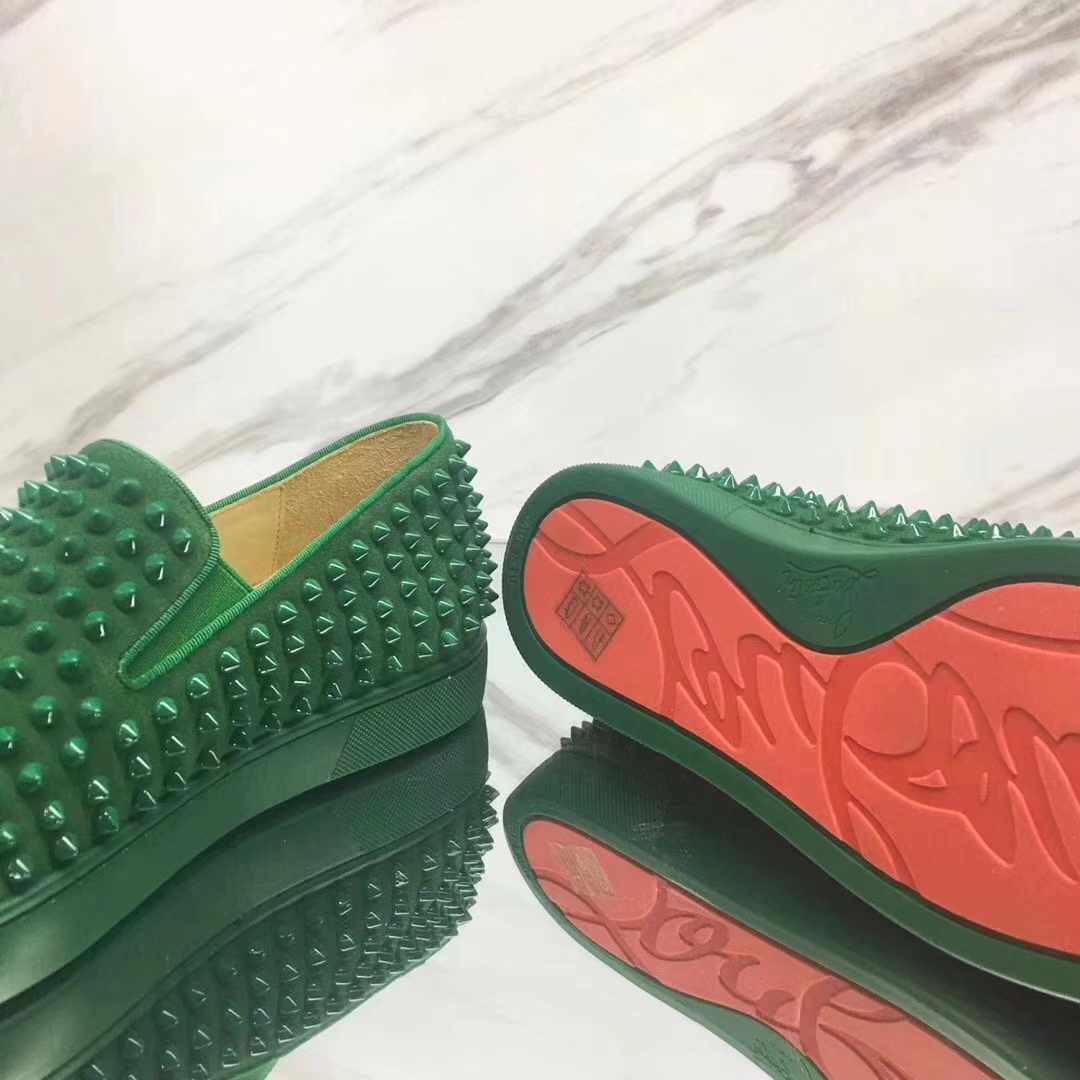 Louboutin For Man Sneakers Christian Louboutin Flat Green Suede Spike Boat Shoes