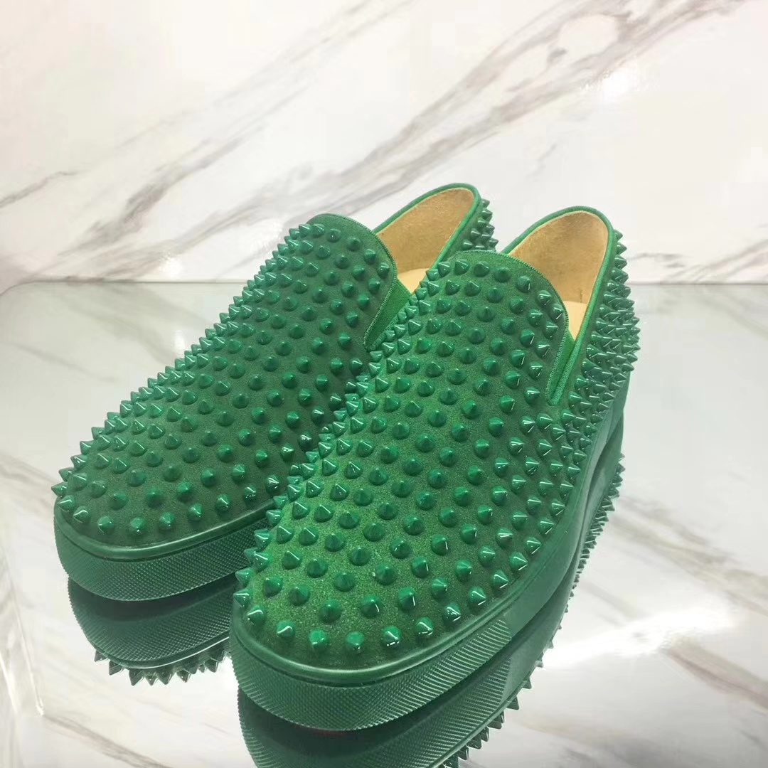Louboutin For Man Sneakers Christian Louboutin Flat Green Suede Spike Boat Shoes