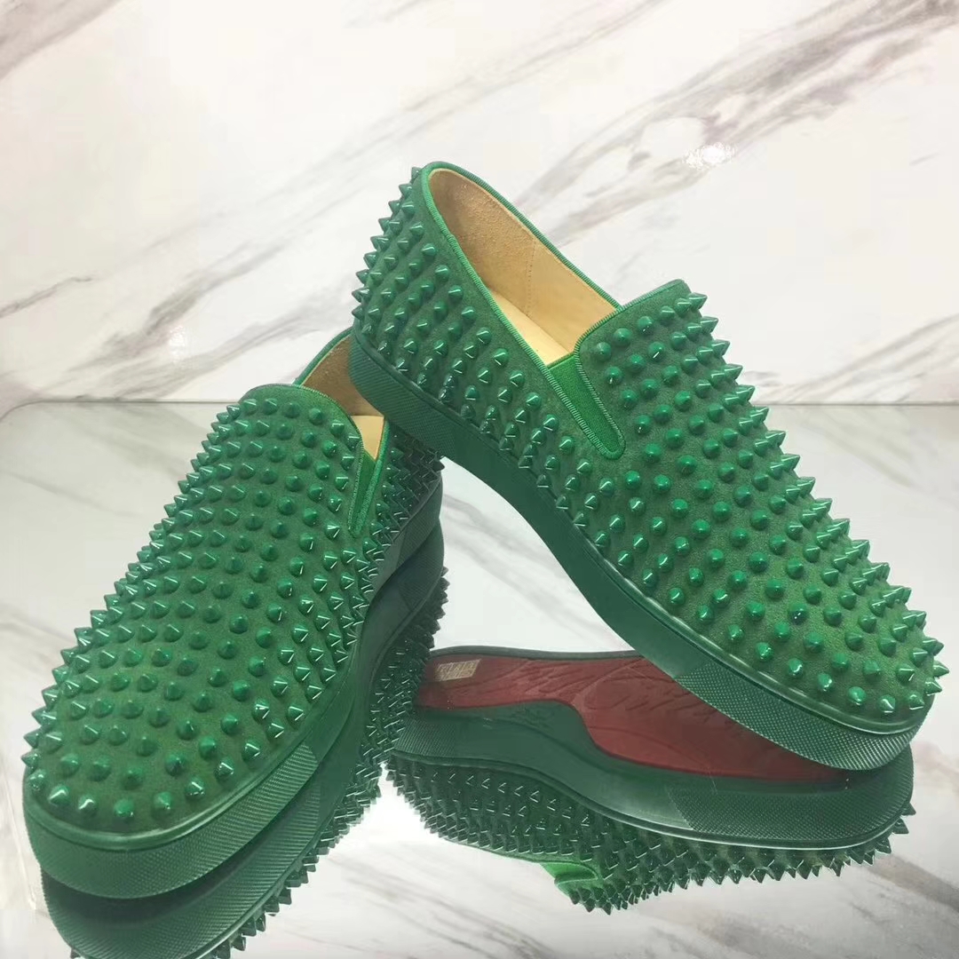 Louboutin For Man Sneakers Christian Louboutin Flat Green Suede Spike Boat Shoes