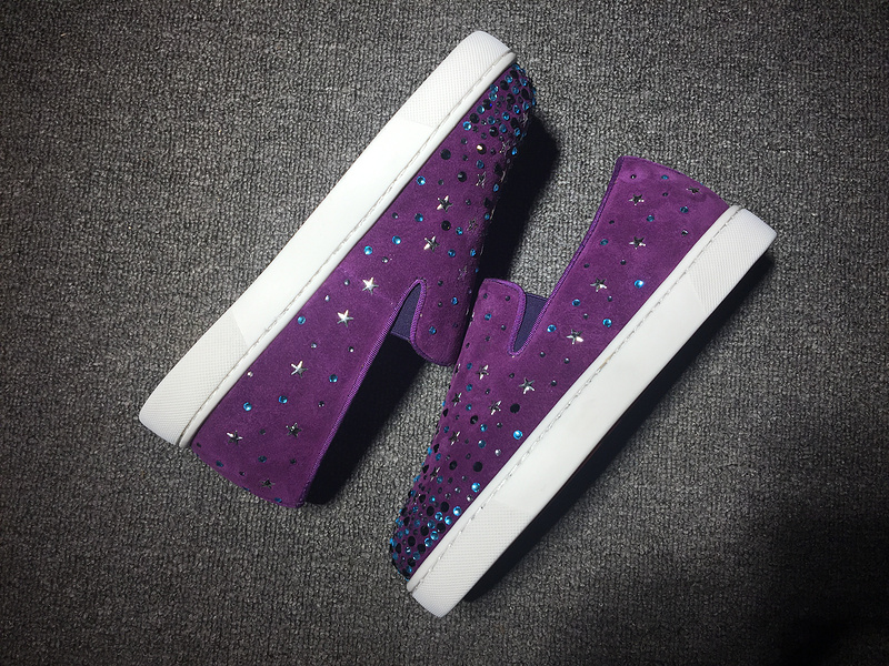 red bottoms for men sneakers Christian Louboutin Flat Purple Suede Strass Boat shoes